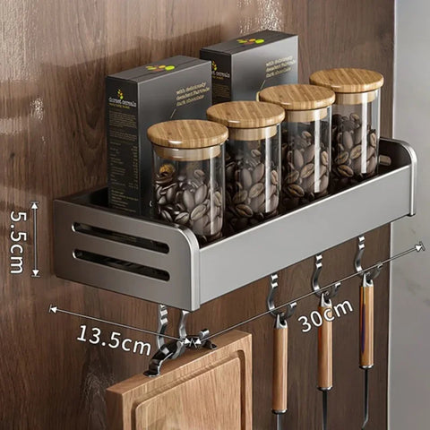 30/40CM Kitchen Storage Rack with Hook Wall Mounted Seasoning Bottle Storage Shelf Knife Shovel Spoon Holder Kitchen Organizers
