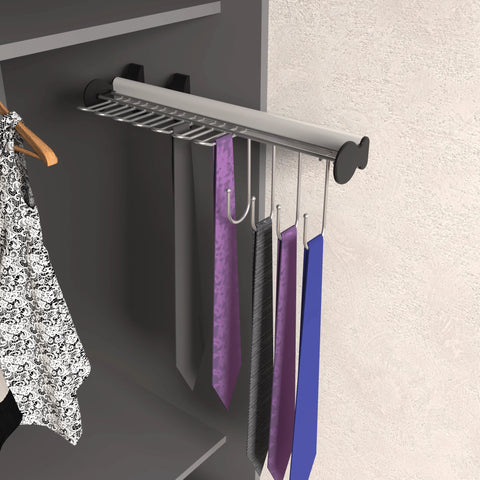 Chrome Plated Grey Pull-Out Belt & Tie Rack for Clothes Organisation