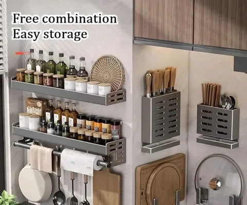 Wall Mounted Kitchen Storage Rack Multifunctional Waterproof Knife Holder Seasoning Simple Storage Rack Seasoning Storage Rack