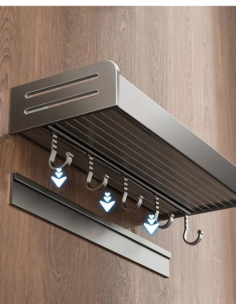30/40CM Kitchen Storage Rack with Hook Wall Mounted Seasoning Bottle Storage Shelf Knife Shovel Spoon Holder Kitchen Organizers
